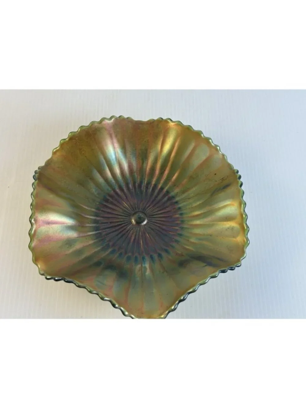 Antique Fenton Green Carnival Glass Stippled Rays 7